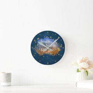 Twinkle Little Star   Blaue Kupfer-Goldstaub Runde Wanduhr