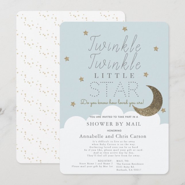 Twinkle Little Star Blue Baby Dusche von Mail Einladung (Vorne/Hinten)