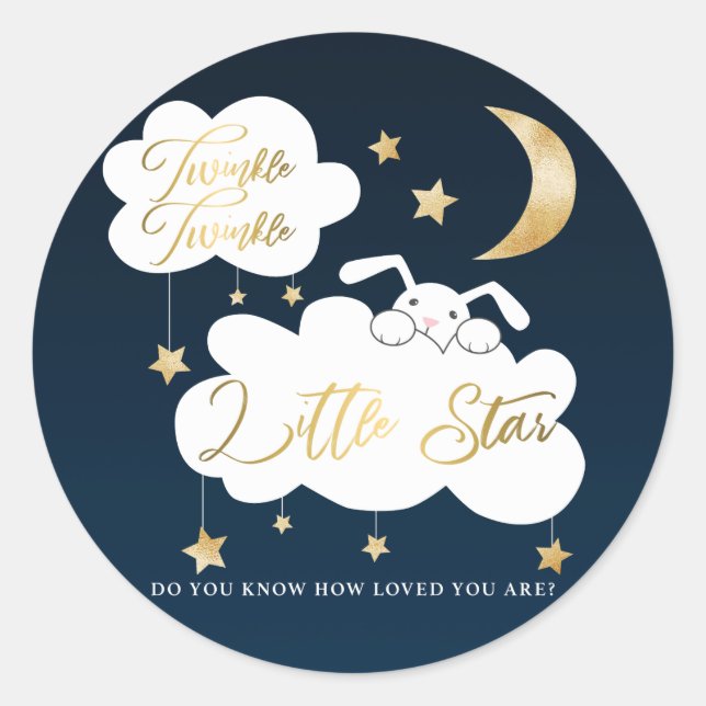 Twinkle Little Star Blue Bunny Baby Dusche Gefalle Runder Aufkleber (Vorderseite)