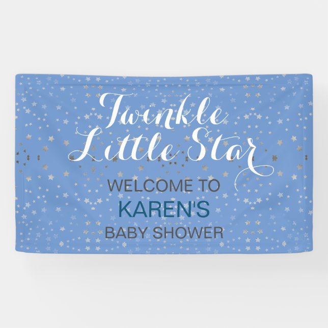 Twinkle Little Star Blue Silver Stars Baby Dusche Banner (Horizontal)