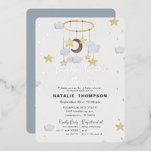Twinkle Little Star Boy Blue Baby Shower Silber Folieneinladung