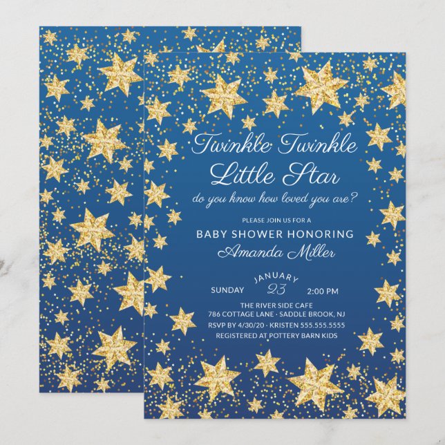 Twinkle Little Star Boys Kinderdusche Einladung (Vorne/Hinten)