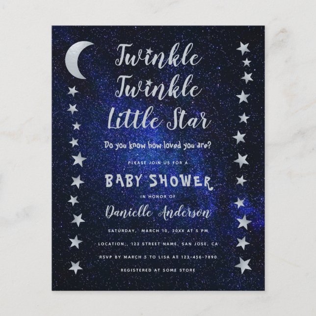 Twinkle Little Star Budget Kinderdusche Einladung (Vorderseite)