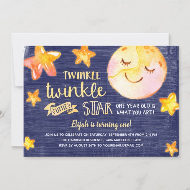 Twinkle Little Star Celestial Kindergeburtstag Par Einladung (Vorderseite)