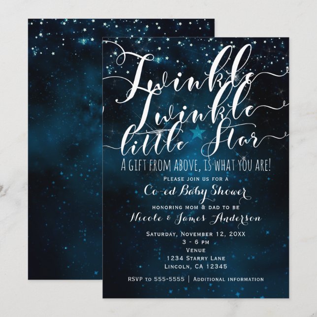 Twinkle Little Star Celestial Starry Baby Shower Einladung (Vorne/Hinten)