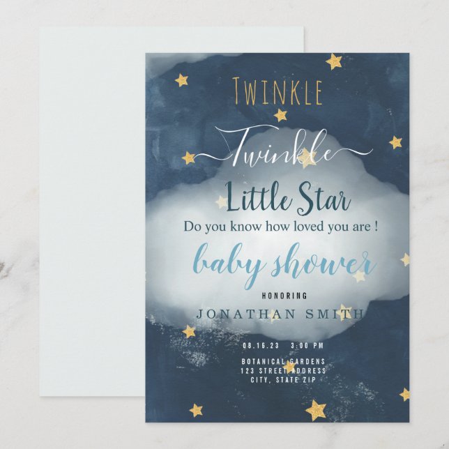 Twinkle Little Star & Cloud Baby Dusche Einladung (Vorne/Hinten)