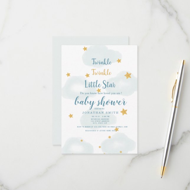 Twinkle Little Star & Cloud Baby Dusche Einladung (Vorderseite/Rückseite Beispiel)