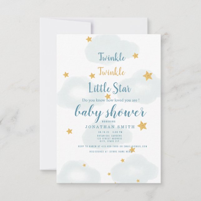 Twinkle Little Star & Cloud Baby Dusche Einladung (Vorderseite)