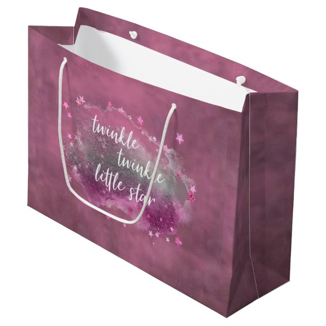 Twinkle Little Star | Dusty Mauve Pink Silver Gray Große Geschenktüte (Vorderseite Schrägansicht)