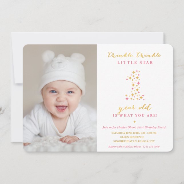 Twinkle Little Star Einladungen zum ersten Geburts (Vorderseite)