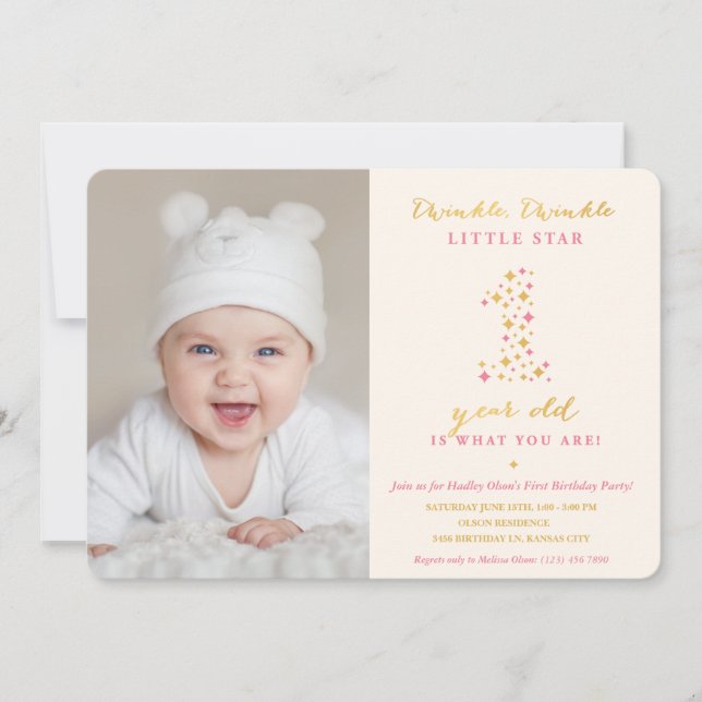 Twinkle Little Star Einladungen zum ersten Geburts (Vorderseite)