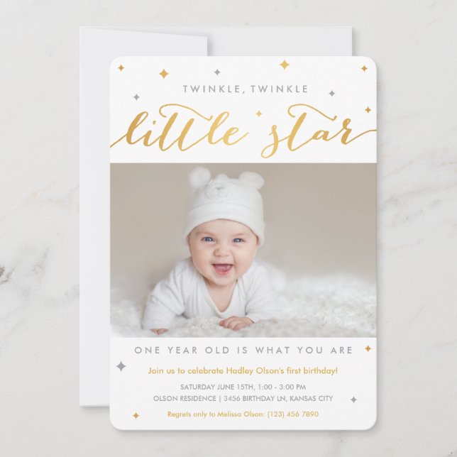 Twinkle Little Star Einladungen zum ersten Geburts (Vorderseite)