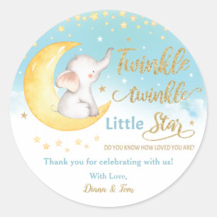 Twinkle Little Star Elephant Blue Boy Gefallen Dan Runder Aufkleber