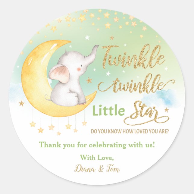 Twinkle Little Star Elephant Green Gefallen Vielen Runder Aufkleber (Vorderseite)