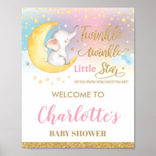 Twinkle Little Star Elephant Pink Begrüßungszeiche Poster
