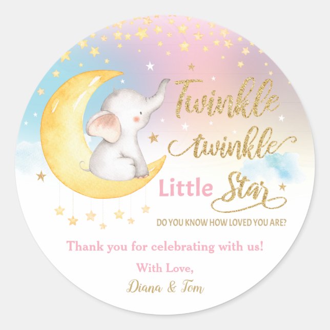 Twinkle Little Star Elephant Pink Gefallen Vielen  Runder Aufkleber (Vorderseite)