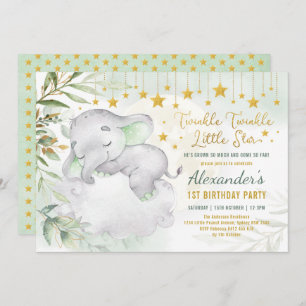 Twinkle Little Star Elephant Wilder 1. Geburtstag Einladung