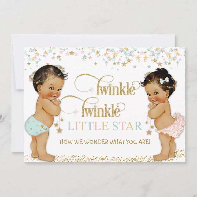Twinkle Little Star Ethnic Baby Gender Neutral Einladung (Vorderseite)