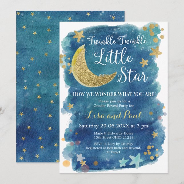 Twinkle Little Star Gender Einladung (Vorne/Hinten)