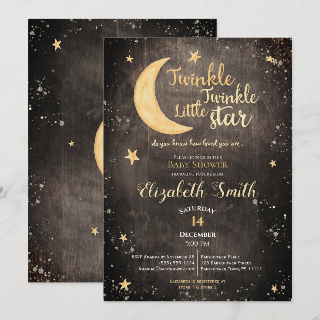 Twinkle little star gender neutral babyshower einladung (Vorne/Hinten)