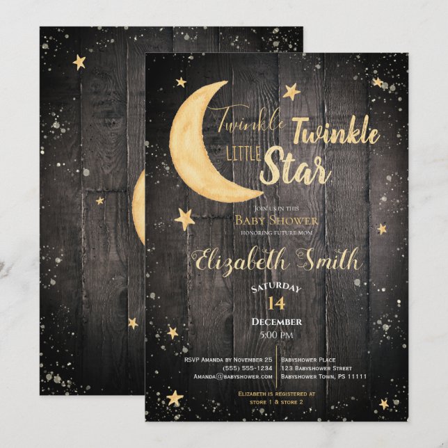 Twinkle little star gender neutral babyshower einladung (Vorne/Hinten)