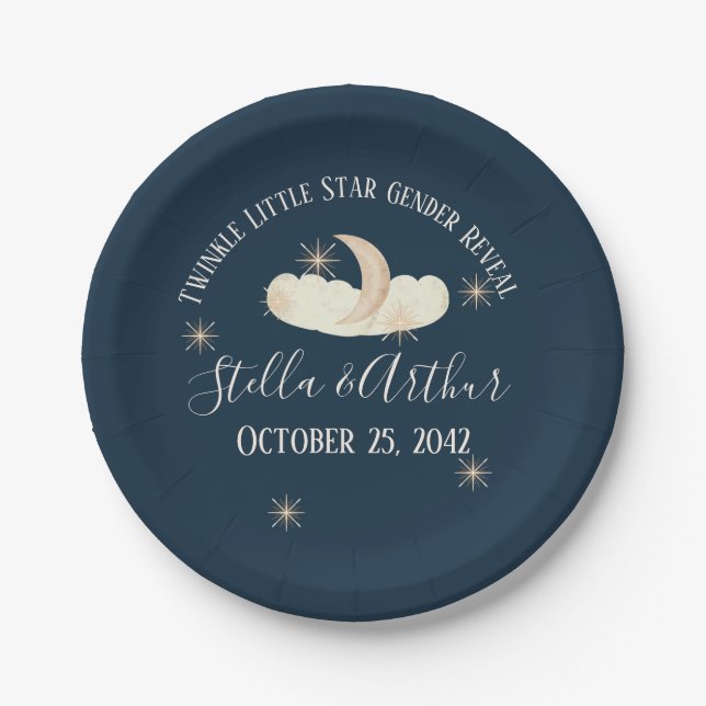 Twinkle Little Star Gender Reveal Celestial Pappteller (Vorderseite)