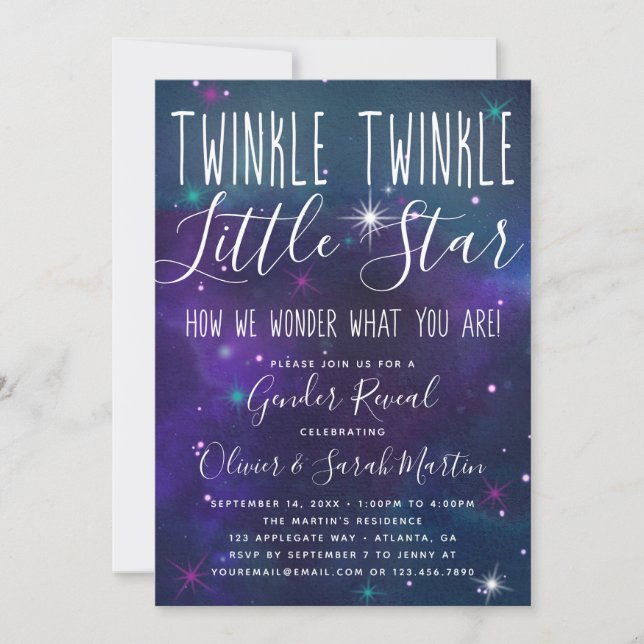 Twinkle Little Star Gender Reveitation Einladung (Vorderseite)