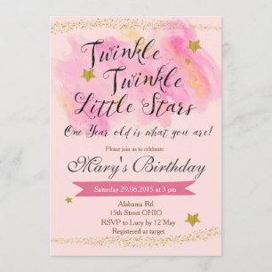 Twinkle Little Star Girl Invitation d'anniversaire