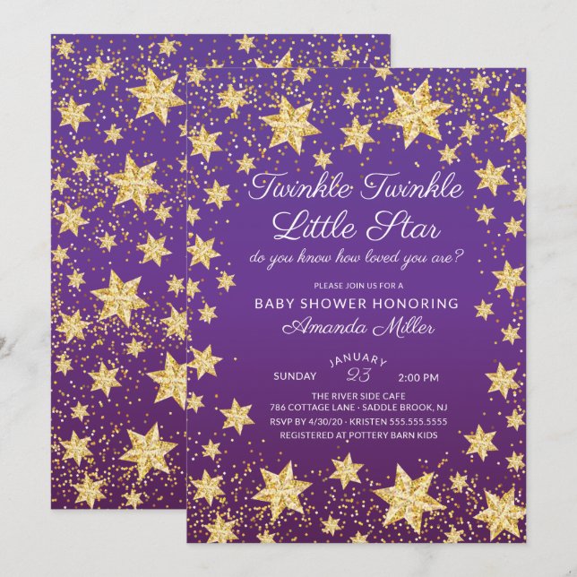 Twinkle Little Star Girls Babydusche Einladung (Vorne/Hinten)