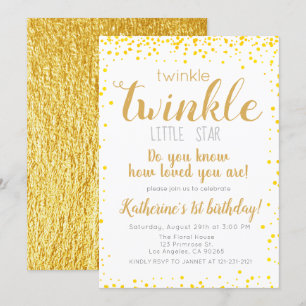 Twinkle Little Star Girls Gold Glitzer Geburtstag Einladung