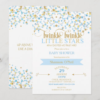 Twinkle Little Star Gold & Baby Blue Twins Einladung