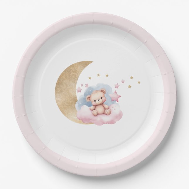 Twinkle Little Star Gold Moon Baby Dusche Pappteller (Vorderseite)