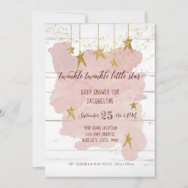 Twinkle Little Star Gold Wood Girl Baby Dusche Einladung