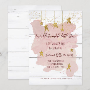 Twinkle Little Star Gold Wood Girl Baby Dusche Einladung