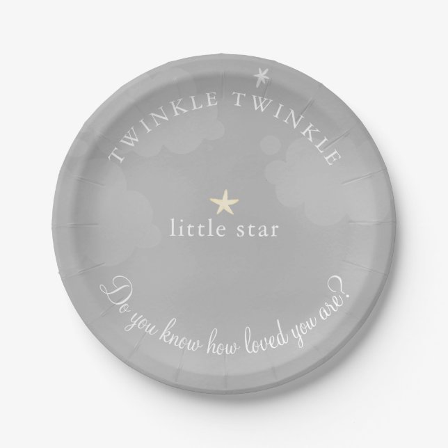 Twinkle Little Star Gray Baby Dusche Pappteller (Vorderseite)