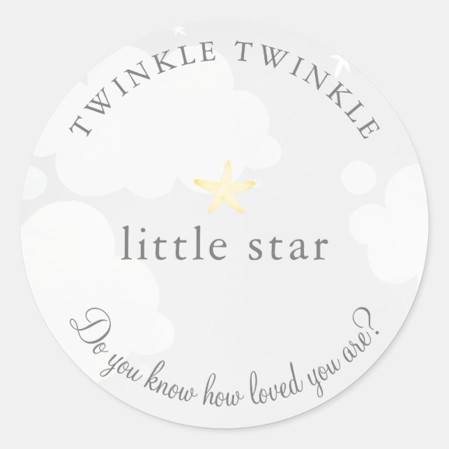 Twinkle Little Star Gray Baby Dusche Runder Aufkleber (Vorderseite)