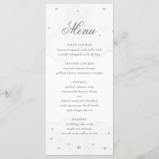 Twinkle Little Star Gray Elegant Baby Shower Menükarte (Vorderseite)