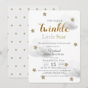 Twinkle Little Star Gray Virtual Baby Dusche Einladung