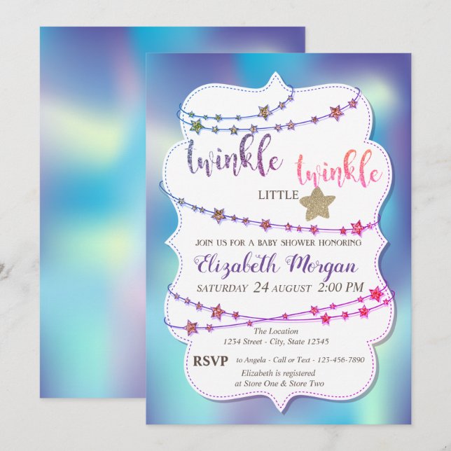 Twinkle Little Star Holographic Baby Shower Einladung (Vorne/Hinten)