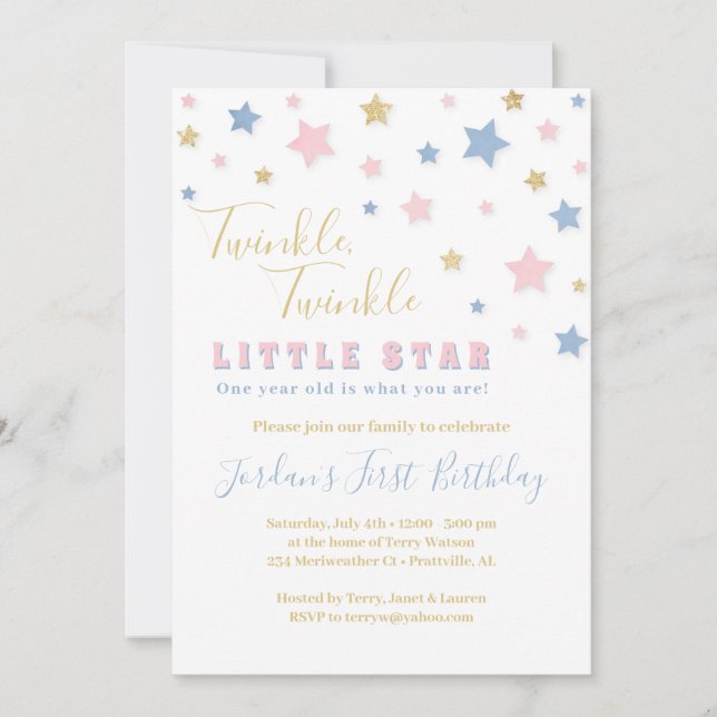 Twinkle Little Star Invitation premier anniversair (Devant)
