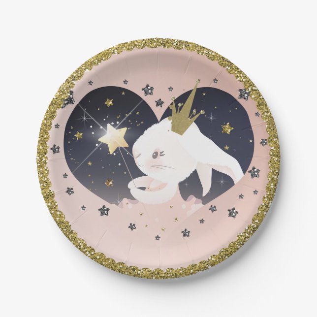 Twinkle Little Star Kaninchen Peach Baby Dusche Pappteller (Vorderseite)