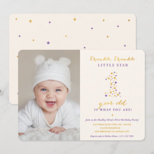 Twinkle Little Star Lavender & Gold Erster Geburts Einladung