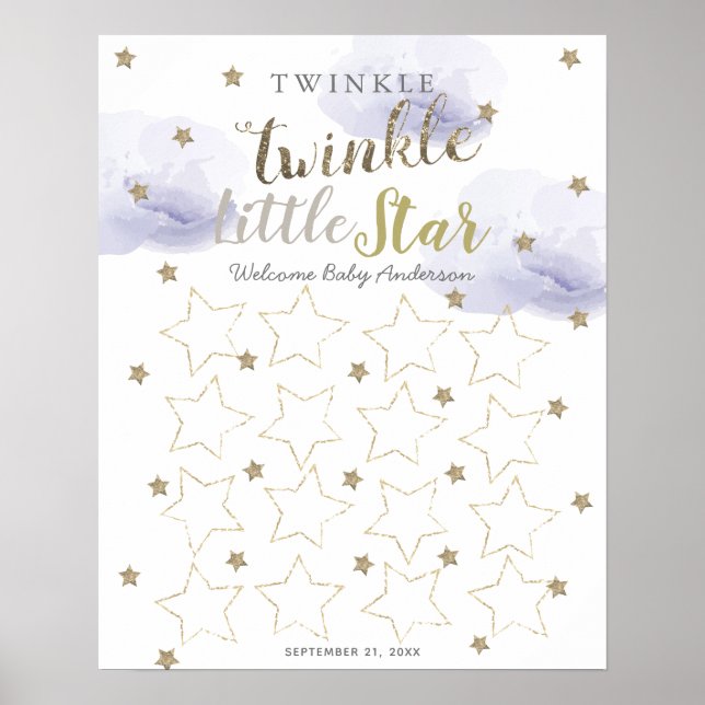 Twinkle Little Star Lavender Guest Book Sign Poster (Vorne)