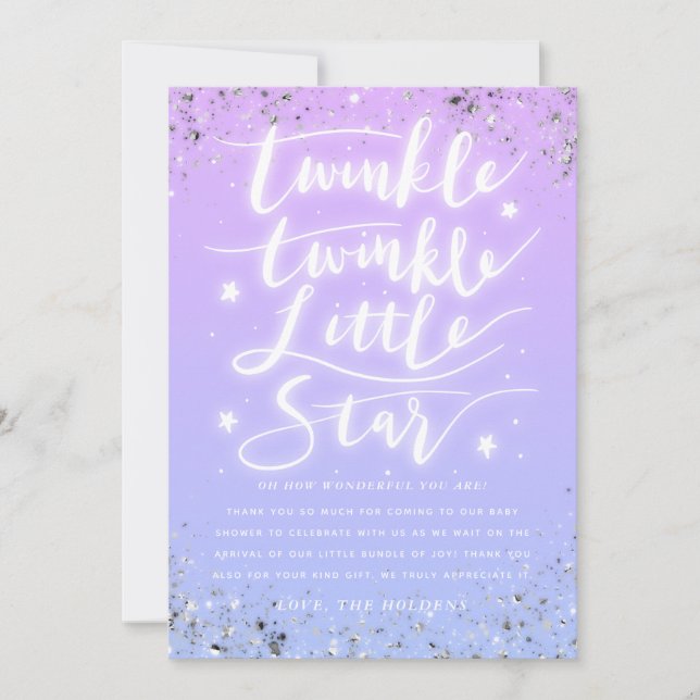 Twinkle Little Star Lila Blue Unisex Baby Dusche Dankeskarte (Vorderseite)