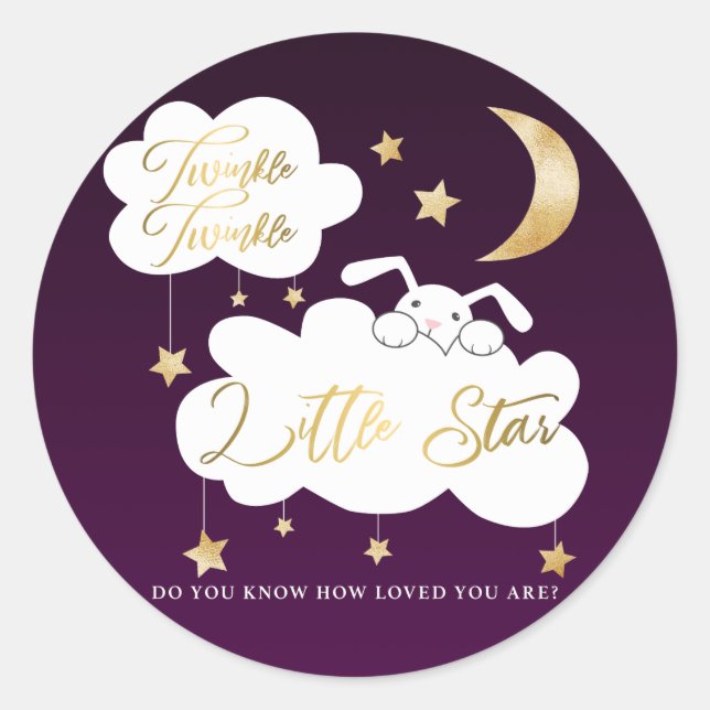 Twinkle Little Star Lila Bunny Baby Shower Gefalle Runder Aufkleber (Vorderseite)