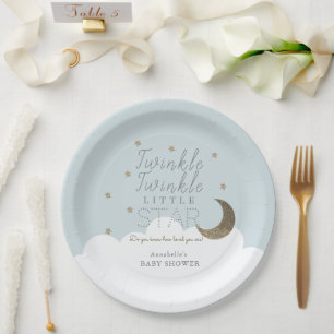 Twinkle Little Star Moon Blue Baby Dusche Pappteller