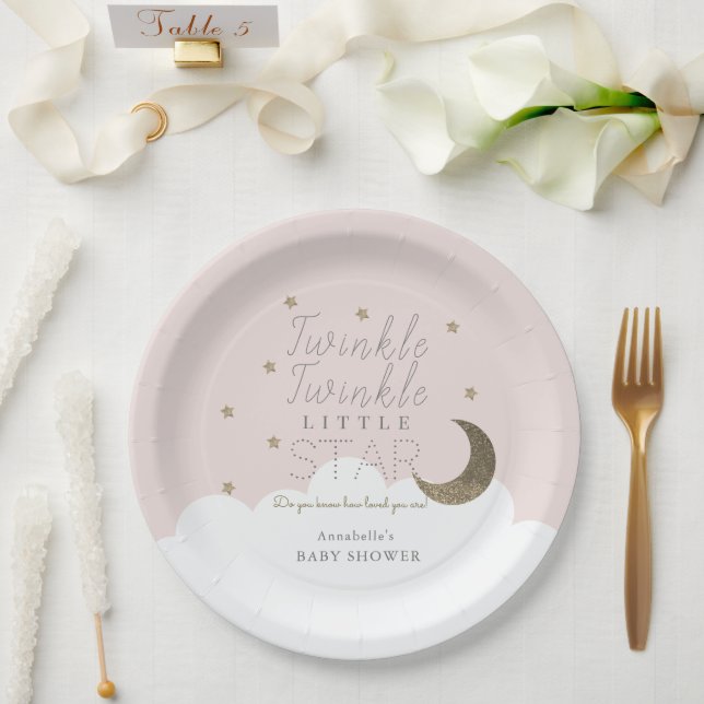 Twinkle Little Star Moon Pink Baby Dusche Pappteller (Hochzeit)