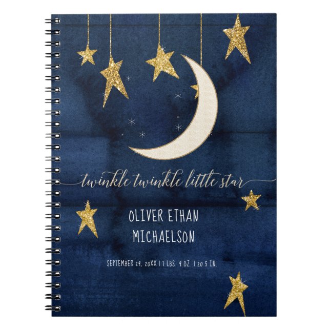 Twinkle Little Star Navy Wood Gold Boy Baby Dusche Notizblock (Vorderseite)