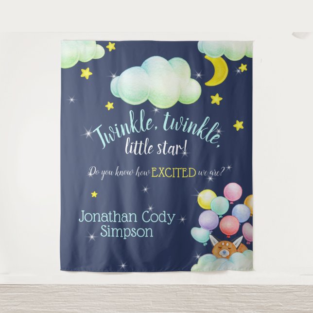 Twinkle Little Star Navy Woodland Fox Babydusche Wandteppich (Vorderseite)