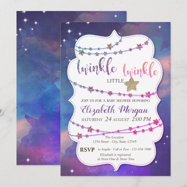 Twinkle Little Star Paint Splash Baby Dusche Einladung (Vorne/Hinten)